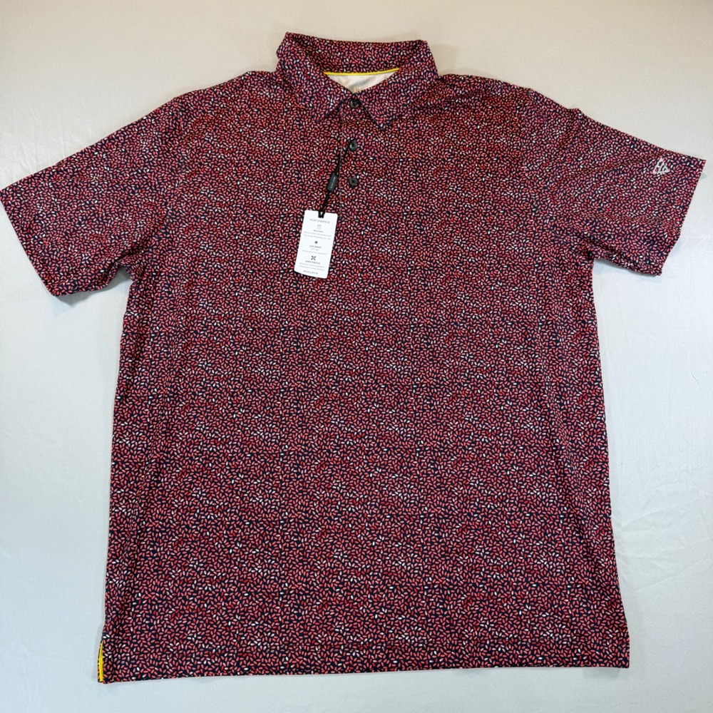Maelreg Performance Polo Shirt Mens XL Red Black Print Golf Short Sleeve